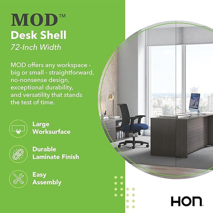 HON MOD Executive Desk 72-Inch Large Computer Desk Shell, Thick Wooden Laminate, Modern Table with Cord Management, 72" W x 30" D x 29" H, Slate Teak