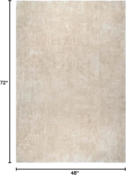 nuLOOM 4' x 6' Cozy Plush SuperiorWash Area Rug, Machine Washable, Non-Slip, Soft Fluffy Shag Carpet for Living Room Bedroom Kids Room Nursery Home Decor, Loni Cream