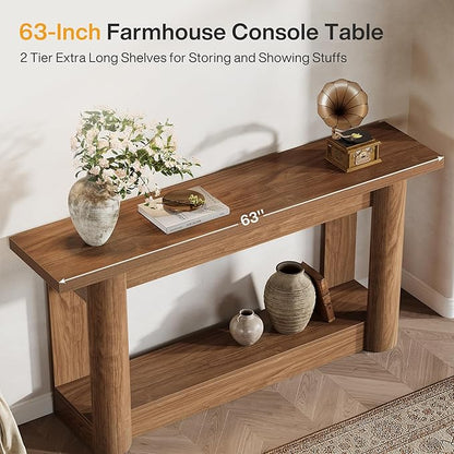 Tribesigns 63" Narrow Console Table, 2-Tier Storage Long Entryway Table, Sofa Foyer Furniture for Living Room, Entrance, Hallway, Rustic Brown