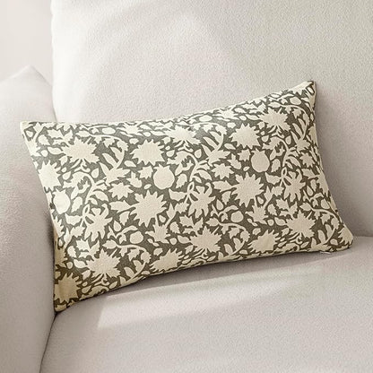 Foindtower Set of 2 Decorative Neutral Floral Throw Pillow Covers Accent Farmhouse Cushion Covers Boho Lumbar Pillowcase for Couch Sofa Bedroom Living Room Home Decor,12×20 Inch,Sage Green