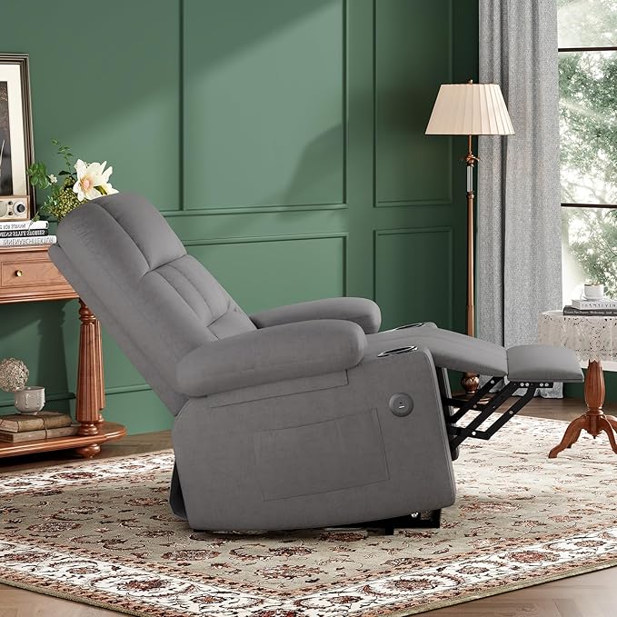 Soohow Oversized Power Lift Recliner Chair with Massage and Heat for Elderly Big and Tall, Large Fabric Recliner Wide Electric Recliner Chair with USB Ports, Cup Holders, Side Pockets