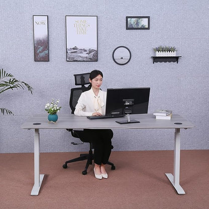 ApexDesk Elite Pro Series 71" x 33" Electric Height Adjustable Stand up Desk, Sit Stand Home Office Desk, Computer Desk - Curved Grey Top/White Frame