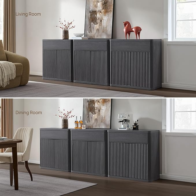 SICOTAS Buffet Cabinet with Storage - Accent Fluted Storage Cabinet with 2 Doors & 1 Drawer 34.6" Wide Modern Sideboard Credenza Large Buffet Table for Living Room Kitchen Dining Room Entryway Office