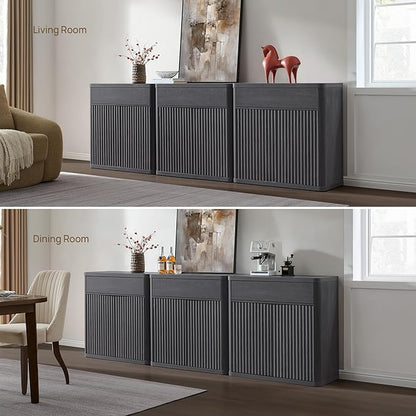 SICOTAS Buffet Cabinet with Storage - Accent Fluted Storage Cabinet with 6 Doors & 3 Drawers Sideboard Credenza Buffet Table Console Cabinets for Living Room Kitchen Dining Room Entryway Office