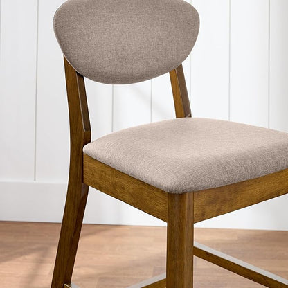 Best Choice Products Bar Stool Set of 2, Mid-Century Modern Upholstered Wood, Armless Counter Height w/Seat Cushion, Backrest - Walnut/Gray