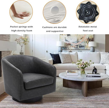 Lumibee Swivel Accent Chair, Faux Leather Swivel Barrel Chair for Living Room, Modern Comfy Upholstered Round Armchair Single Sofa Chair for Bedroom, Club-Black