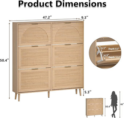 Shoe Cabinet for Entryway with 6 Flip Drawers, Slim Wooden Shoe Storage Organizer with Modern Fluted Pannel，Freestanding Narrow Hidden Shoe Rack for Hallway, Foyer, Living Room