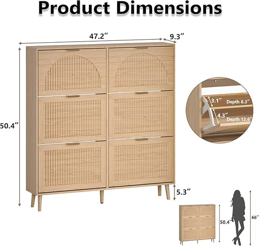 Shoe Cabinet for Entryway with 6 Flip Drawers, Slim Wooden Shoe Storage Organizer with Modern Fluted Pannel，Freestanding Narrow Hidden Shoe Rack for Hallway, Foyer, Living Room