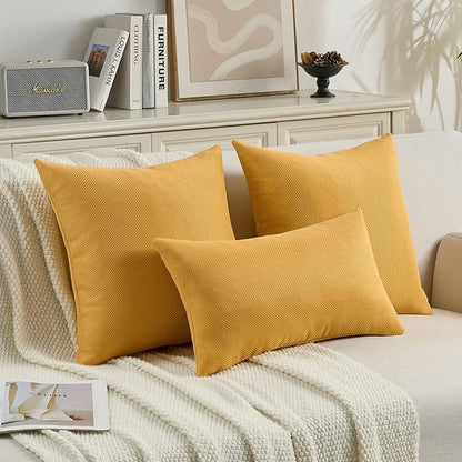 FUTEI Mustard Yellow Chenille Throw Pillow Covers 20x20 Inch Set of 2,Soft Wide Chevron Textured Cushion Case,Farmhouse Home Decor for Couch Bed Living Room