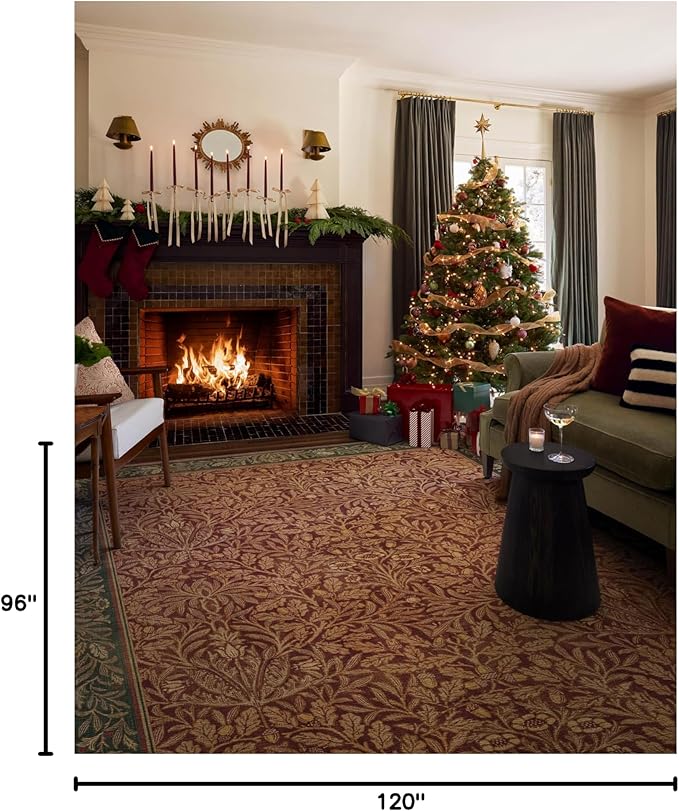 RUGGABLE x Morris & Co Machine Washable Christmas Area Rug – Acorn Amber Red 8x10, Stain-Resistant, Non-Slip – Large Rugs for Living Room, Bedroom, Hallway, Entryway & Office–with Standard Pad