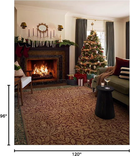 RUGGABLE x Morris & Co Machine Washable Christmas Area Rug – Acorn Amber Red 8x10, Stain-Resistant, Non-Slip – Large Rugs for Living Room, Bedroom, Hallway, Entryway & Office–with Standard Pad