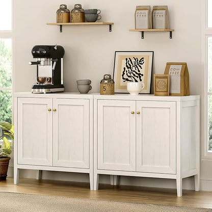 Sideboard Buffet Cabinets with Adjusable Shelves, Farmhouse Storage Cabinet, Credenza, Accent Cabinet, Kitchen Coffee Bar Console Table for Living Dining Room, Antique White