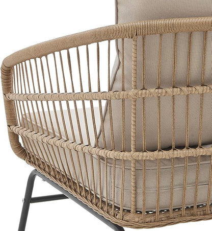 Barton 5-Pieces Outdoor Patio Sets Space Saving Rattan Chairs with 2-Side-Table Patio Sofa Sets Cushioned Seating and Back Set (Beige)