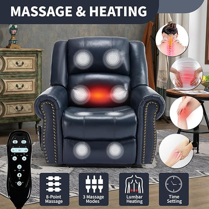 Recliner Chairs for Adults, Oversized Bedroom Chair with Massage, Sofa Chair Home Theater Seating with Lumbar Support, Lift Chair for Elderly, Nursery Chair for Living Room (Genuine Leather)