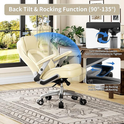 Big and Tall Office Chair, 600lbs Heavy Duty Desk Chair with 5D Arms, Adjustable Lumbar Support & Height, Tilt Function, PU Leather High Back Ergonomic Executive Computer Chair with 3'' Silent Casters