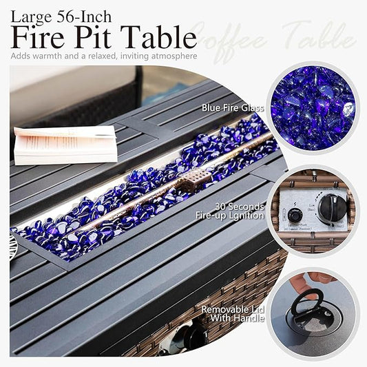 Sophia & William Patio Furniture Set with Fire Pit Table, 5 PCS Metal Outdoor Conversation Set with Fire Pit Table, 2 Sofa Chairs,1 Loveseat, 3-Seater Couch for Outdoor Seating, Backyard, Porch
