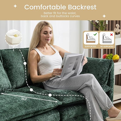 147.8" U Shaped Modular Sectional Sofa, Comfy Cloud Couch with Movable Ottoman, Deep Seat Modular Sofa, Sectional Couches for Living Room, Bedroom, Apartment (Green)