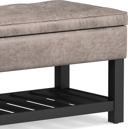 SIMPLIHOME Cosmopolitan 44 inch Wide Transitional Rectangle Storage Ottoman Bench with Open Bottom in Distressed Grey Taupe Vegan Faux Leather, Assembled for the Living Room and Bedroom