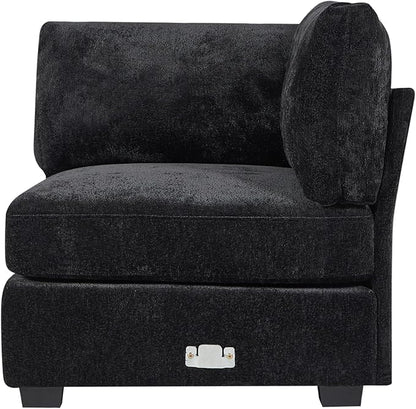 Christopher Knight Home Zery 7-Piece U-Shape Lounge Sofa Couch with Ottomans, Modern Modular Sectional Sofa Set with Pillow Back for Living Room, Chenille Upholstered Cloud Couch with Deep Seat,Black