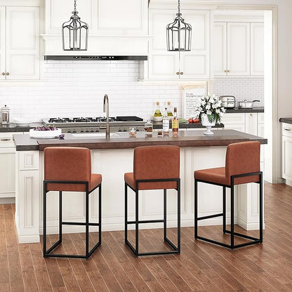 PHI VILLA Bar Stools Set of 2 - Counter Height 24'' Bar Stool Pu Leather Kitchen Modern Bar Chairs, Bar Stools with Back