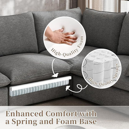 Waterproof Cloud Sectional Sofa for Living Room,High Backrest Down Filled Couches,5 Seater Oversized Modular V-Shaped Sofa,Detachable Couch Covers,Dark Grey