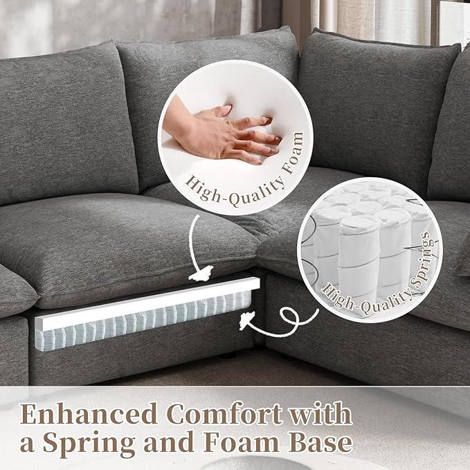 Waterproof Cloud Sectional Couches,High Backrest Down Filled Sofa for Living Room,94.5" Modular Sofas L-Shaped with Ottoman,Detachable Couch Covers,Dark Grey
