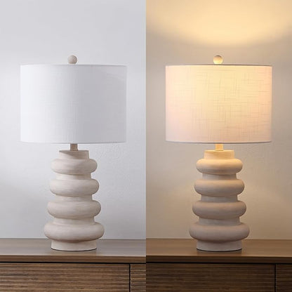 JONATHAN Y JYL5506A Juniper 26" Modern Minimalist Resin Stacked Ovoid LED Lamp for Living Room, Family Room, Dining Room, Bedroom, Hallway, Office, Antique White