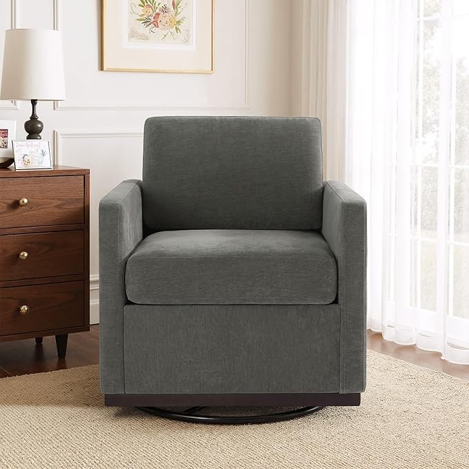 UIXE Swivel Accent Chairs Set of 2, Chenille Upholstered Armchair Comfy Club Chair for Living Room, Mid Century Modern Arm Chair Single Sofa Nook Bedroom Side Reading Seat - Gray