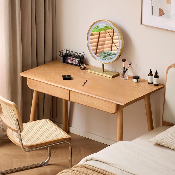 YESWOOD Solid Wood Desk, Mid Century Modern Computer Desk, Office Desk with Drawers for Home Office Study Vanity 47.24" W