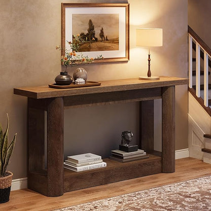 Tribesigns 63-Inch Farmhouse Console Table, 2-Tier Storage Sofa Table Behind The Couch, Narrow Long Entryway Furniture for Home Hallway, Entrance, Living Room, Brown