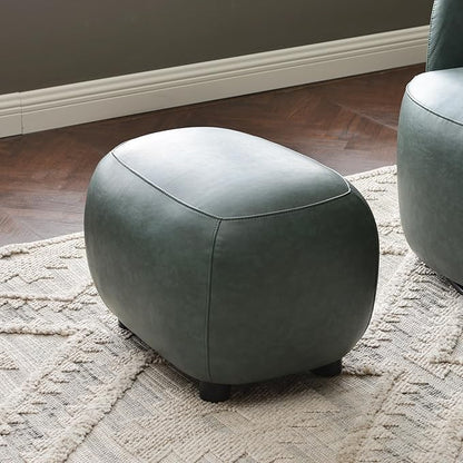 KINWELL 23" Wide Faux Leather Upholstered Ottoman, Mid-Century Modern Living Room Footrest with Soft Padded Seat, Footstool for Bedroom, Entryway or Living Room, Green