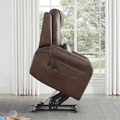 CHITA Electric Power Lift Recliner Chair for Elderly with Massage and Heat, Large Lay Flat Genuine Leather Recliner Chair with Cup Holders, USB Ports, Power Headrest, Independent Backrest, Dark Brown