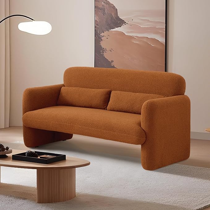 Loveseat Sofa, 59" W 2-Seater Lamb Fabric Couch, Solid and Easy to Install, Modern Upholstered Couch for Bedroom, Apartment, Living Room