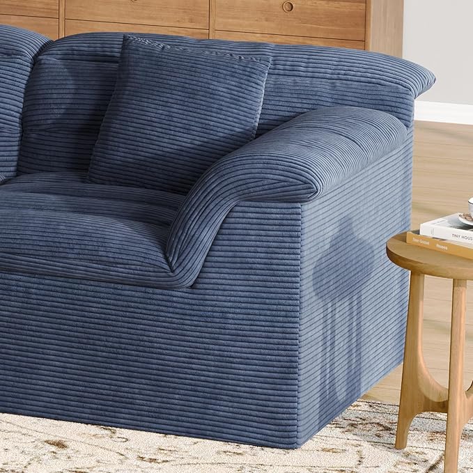 81" Sofa with Deep Seats Oversize, 2 Seater Cloud Couches, Upholstered Corduroy Loveseat for Living Room Bedroom, No Assembly Required, Blue