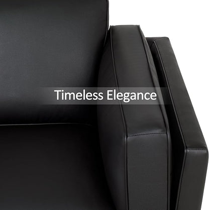 MCombo Napa Leather Accent Chair, 41.9'' Wide Leather Chair for Living Room, Office, Solid Wood Accent, VE792 (Black)