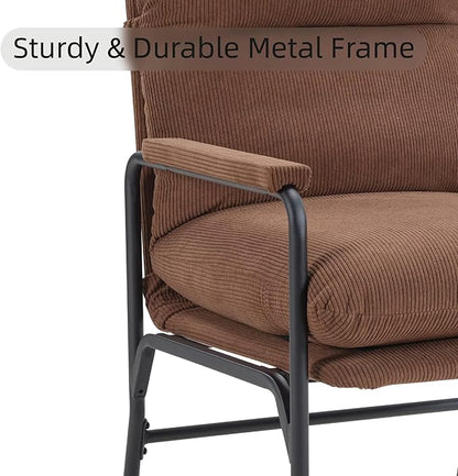 FLEXISPOT Accent Chair for Living Room,Arm Chair for Bedroom,with Padded Arms, Thicken Comfortable Cushion,Metal Frame,Reading Bedroom Chair Armchair for Home/Office/Cafe/Apartment/Waiting Room,Brown