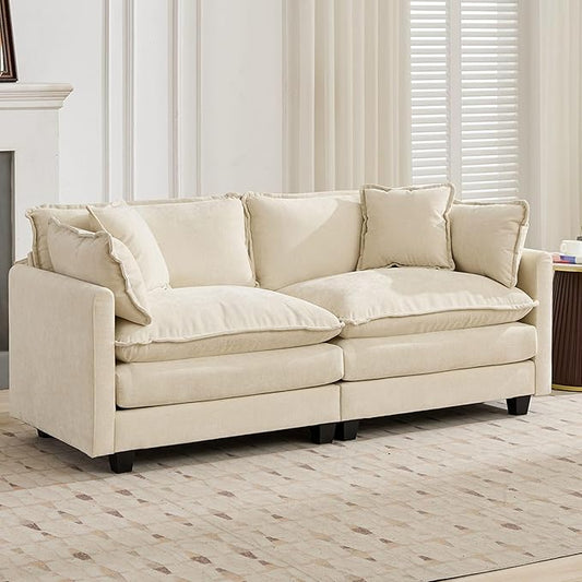 Aoowow Modular Sectional 2 Seater Cloud Sofa Couch for Living Room,78" Loveseat Couch with Deep Seat,Modern Chenille 2 Seat Sofas,Fluffy Small Couches for Bedroom,Small Spaces (Beige, 2 Seater)