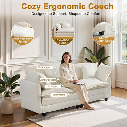 77" Cloud Chenille Sofa Set with Pillows, Deep Seat Loveseat Couch for Apartments, Space Saving 2-Seater with Solid Wood Frame, Easy Assembly (1YR Guarantee)