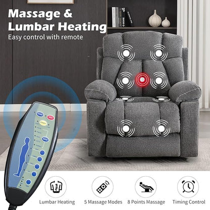 Large Power Lift Recliner Chair with Massage and Heat for Elderly, Wide Padded Recliner with 2 Cup Holders, Side Pocket & USB Charger(1, Dark Gray)