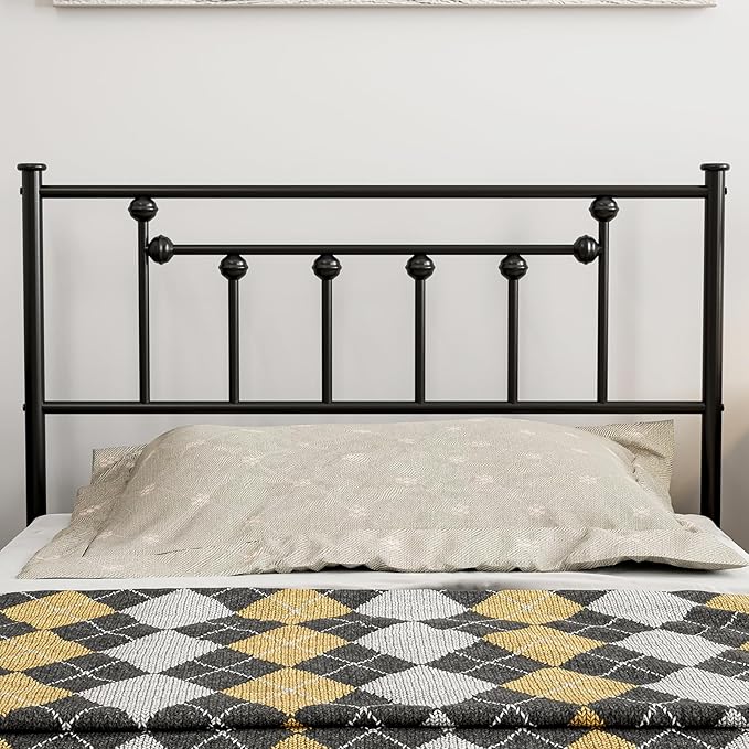 Metal Twin Size Headboard - Adjustable Height - Victorian Farmhouse Style, Steel Twin/Twin XL Headboard Only for Bedroom, Easy Assembly, Black