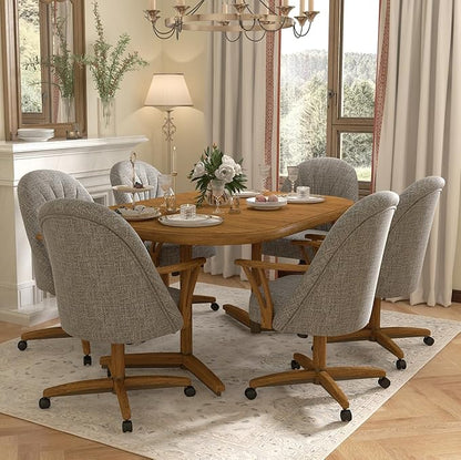 Chromcraft Swivel Tilt Chairs, Luxe Wooden Arm All-Metal Pedestal Base Chairs with Wheels for Kitchen