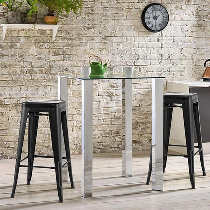 COSTWAY Bar Stools Set of 4, 30” Bar Height Metal Stools with Rubber Footpads & Handling Hole, X-Shaped Reinforced Design, Stackable Stools, for Kitchen, Dining Room, Pub (Black, 30‘’)