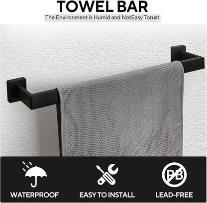 5 Pieces 23.6-Inch Bathroom Hardware Accessories Set,Black TStainless Steel Bathroom Hardware Set,Bath Towel Bar Kit