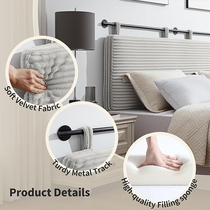 UEV Queen Headboard Only, Wall Mounted Hanging Upholstered Bed Head Board, Modern Vertical Channel Design of Fine Flannel, Elegant Beige Fluted Headboard for Bedroom (Beige, Queen Size)