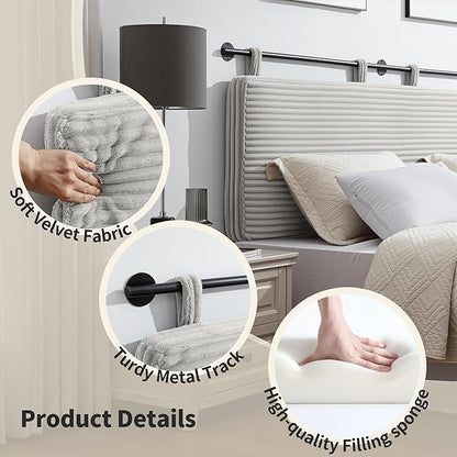UEV Queen Headboard Only, Wall Mounted Hanging Upholstered Bed Head Board, Modern Vertical Channel Design of Fine Flannel, Elegant Beige Fluted Headboard for Bedroom (Beige, Queen Size)