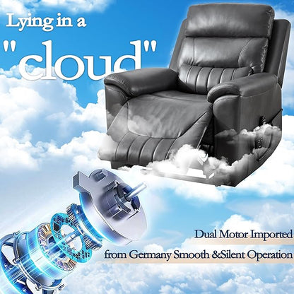 Power Lift Recliner Chair for Elderly People, Dual Motor Lay Flat Recliner with Vibration Massage and Heat, Heavy Duty Motion Mechanism Standing Assistance Reclining Chair, Faux Leather Dark Gray