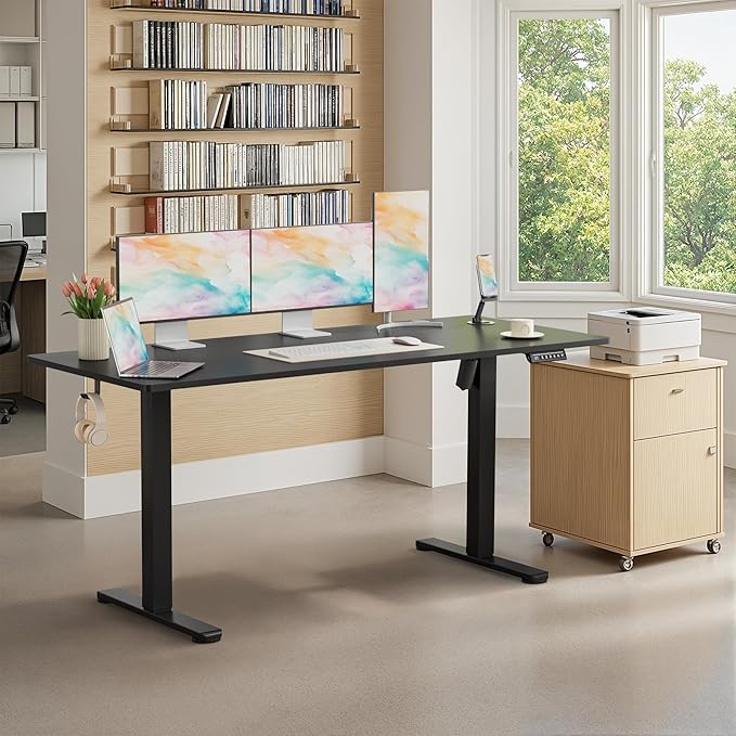 Homall Height Adjustable Electric Standing Desk, Memory Stand up Desk with Headphone Hook, Home Office Desks with Splice Board