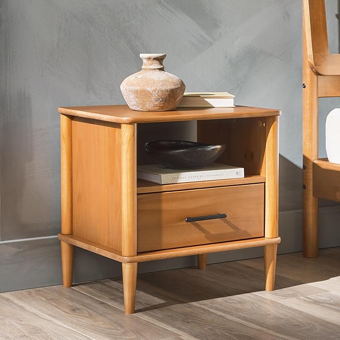 Walker Edison Modern 1-Drawer Nightstand, 20 Inch, Caramel 20-Inch