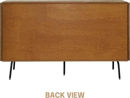 NTC Veil Sideboard with 2 Doors and 3 Drawers, Buffet Cabinet with Vertical Groove Design and Metal Legs, Storage Cabinet for Living Room, and Entryway, Effortless Assembly - Rustic Oak