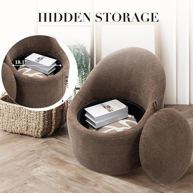 360° Swivel Accent Chair Set of 2, Mid-Century Modern Chair with Hidden Storge, Small Swivel Chair with Arms for Living Room/Office - Brown